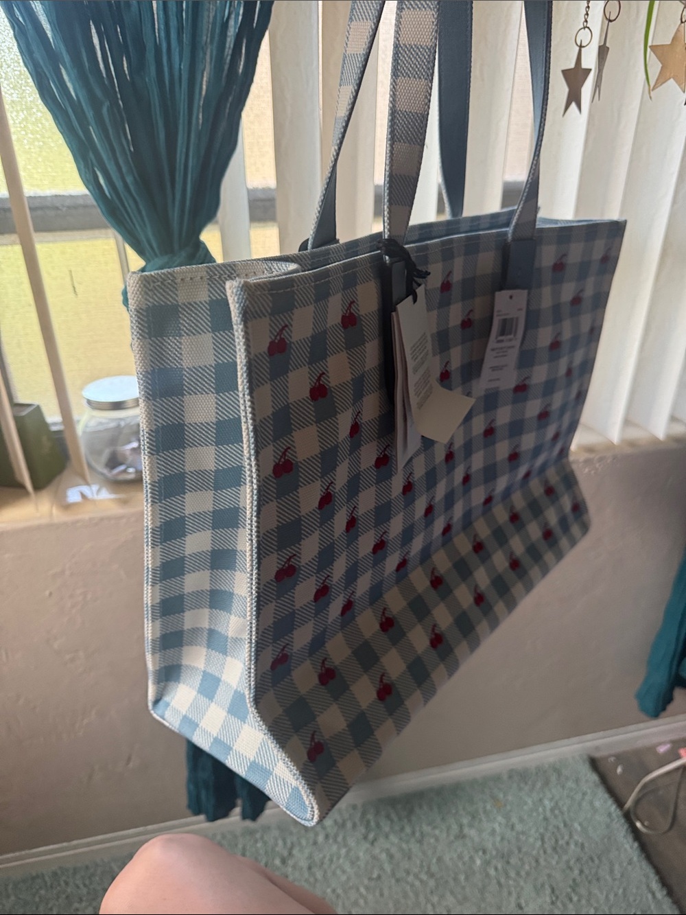 Coach Blue & White Gingham Tote with Red Cherry Accents BRAND NEW NEVER USED - Picture 9 of 16